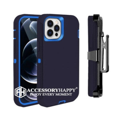 Armor Rugged Defender Case for iPhone 12 (6.1") Protective Case with Belt Clip Holster, Heavy Duty-Blue