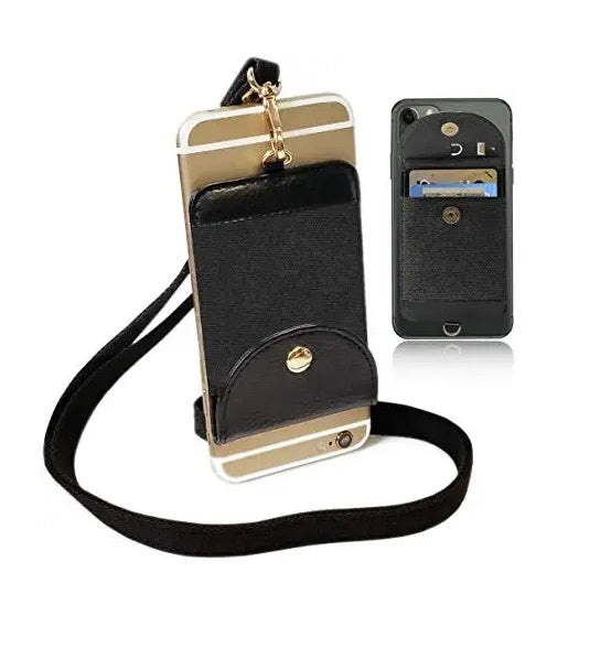 Universal 2 in 1 Lanyard & Sticker Wallet Leash Credit Card Holder Case, Cell Phone Gear Neck Strap Adhesive Stick on Holder Pocket for iPhone and Android Phones