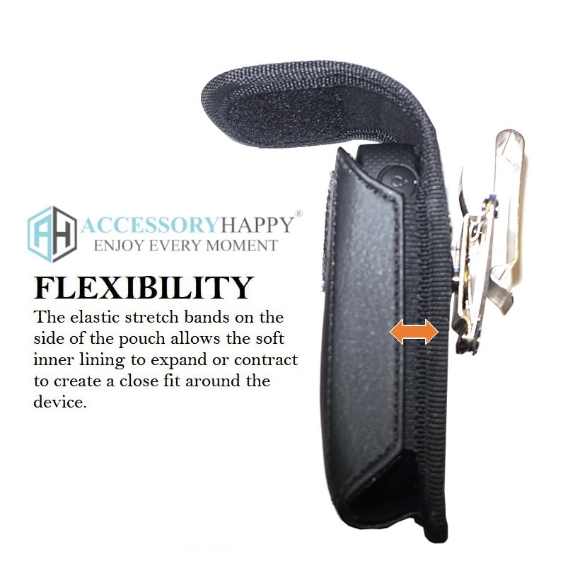 AH Universal Vertical Leather Flip Cell Phone Holster Case - Detachable Holder Belt Cover for Kyocera Doro Large Phones - Hip Pouch Compatible With Most Flip Phones