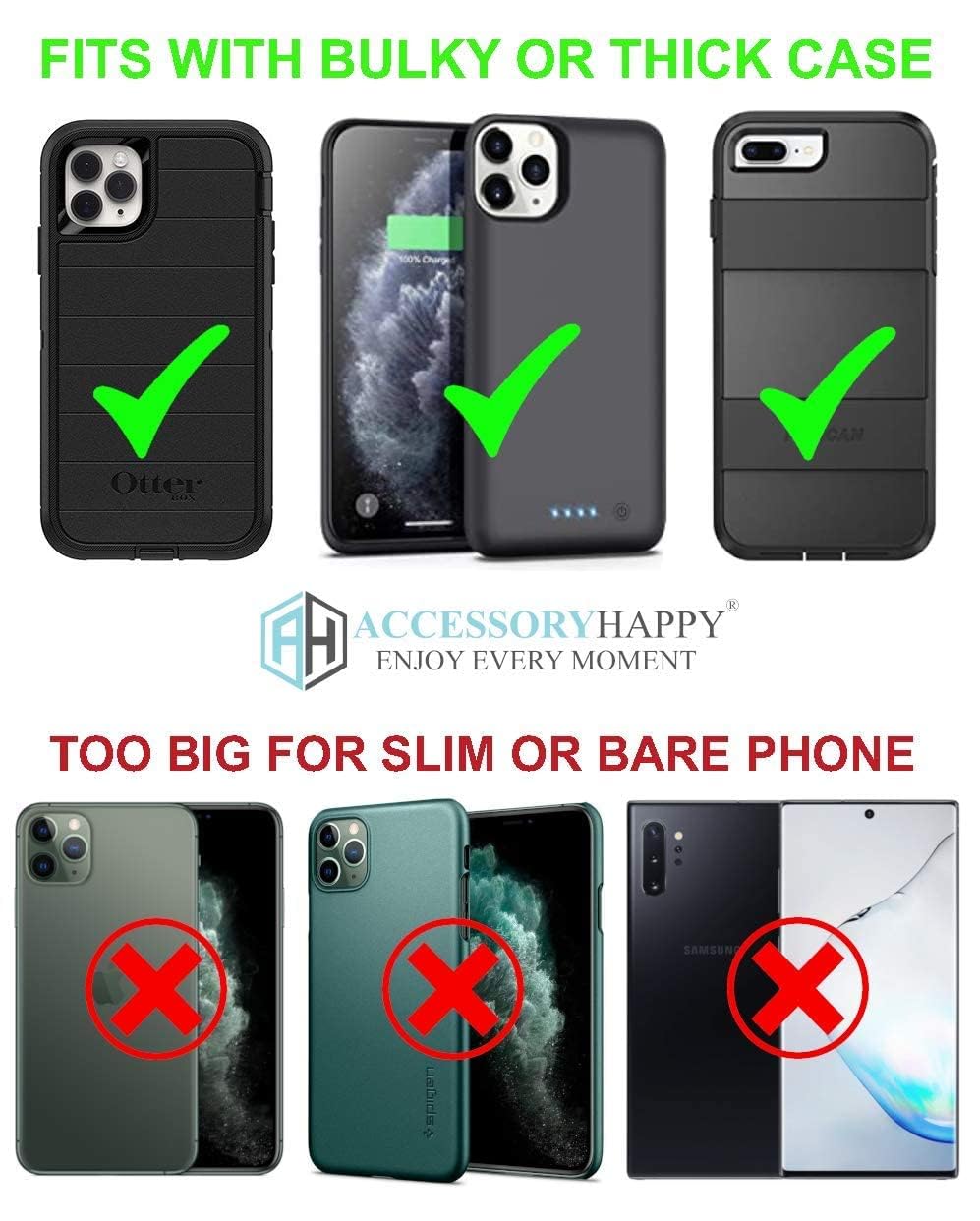 AccessoryHappy Military Grade Cell Phone Belt Case, Rugged Outdoor Pouch Pocket Carrying Clip Holster