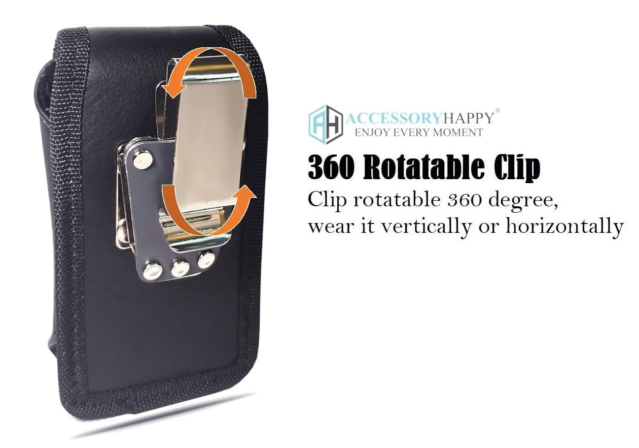 AH Universal Vertical Leather Flip Cell Phone Holster Case - Detachable Holder Belt Cover for Kyocera Doro Large Phones - Hip Pouch Compatible With Most Flip Phones