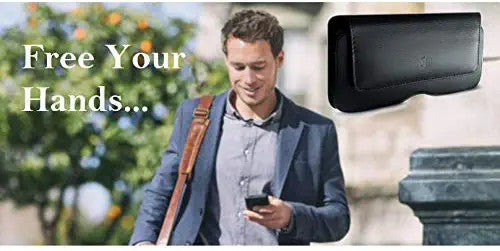Horizontal Premium iPhone Cell Phone Belt Pouch,Leather Belt Case Fit with Otterbox Defender Case/Lifeproof Case/Battery Case On