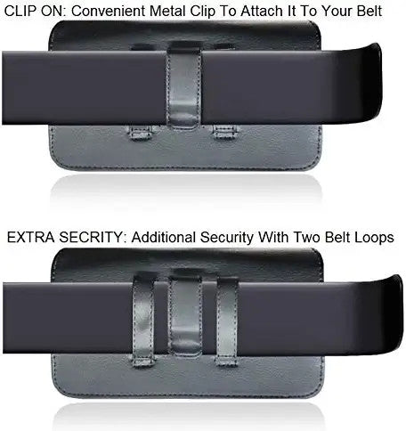 Horizontal Premium iPhone Cell Phone Belt Pouch,Leather Belt Case Fit with Otterbox Defender Case/Lifeproof Case/Battery Case On