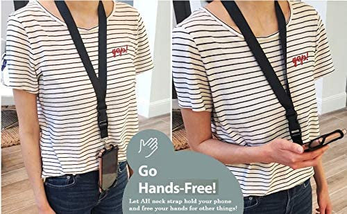 AccessoryHappy AH Universal Heavy Duty Cell Phone Carrying Lanyard Leash Neck Strap Tether Holder Quick Release Buckle Smart Cell Holder Case for iPhone, Galaxy & Most Smartphone Black