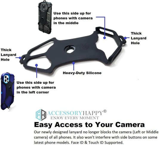 AccessoryHappy AH Universal Heavy Duty Cell Phone Carrying Lanyard Leash Neck Strap Tether Holder Quick Release Buckle Smart Cell Holder Case for iPhone, Galaxy & Most Smartphone Black