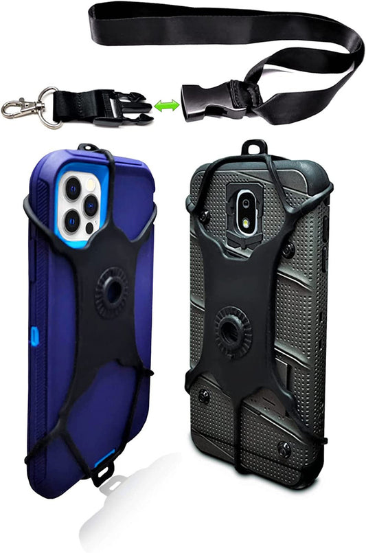 AccessoryHappy AH Universal Heavy Duty Cell Phone Carrying Lanyard Leash Neck Strap Tether Holder Quick Release Buckle Smart Cell Holder Case for iPhone, Galaxy & Most Smartphone Black