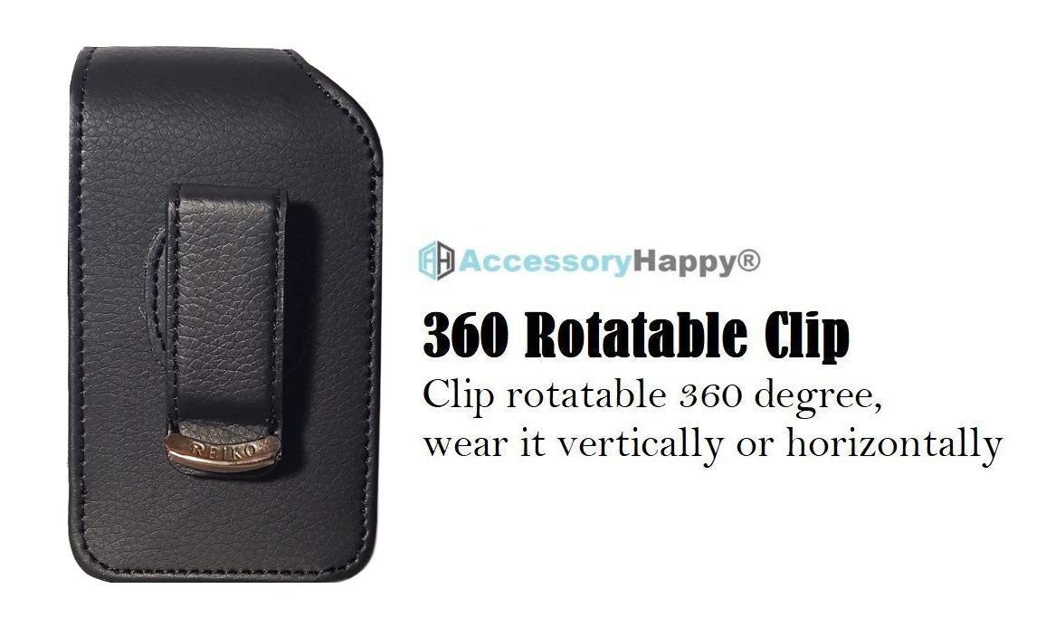 Large Black Vertical 360 Rotating Leather Belt Pouch