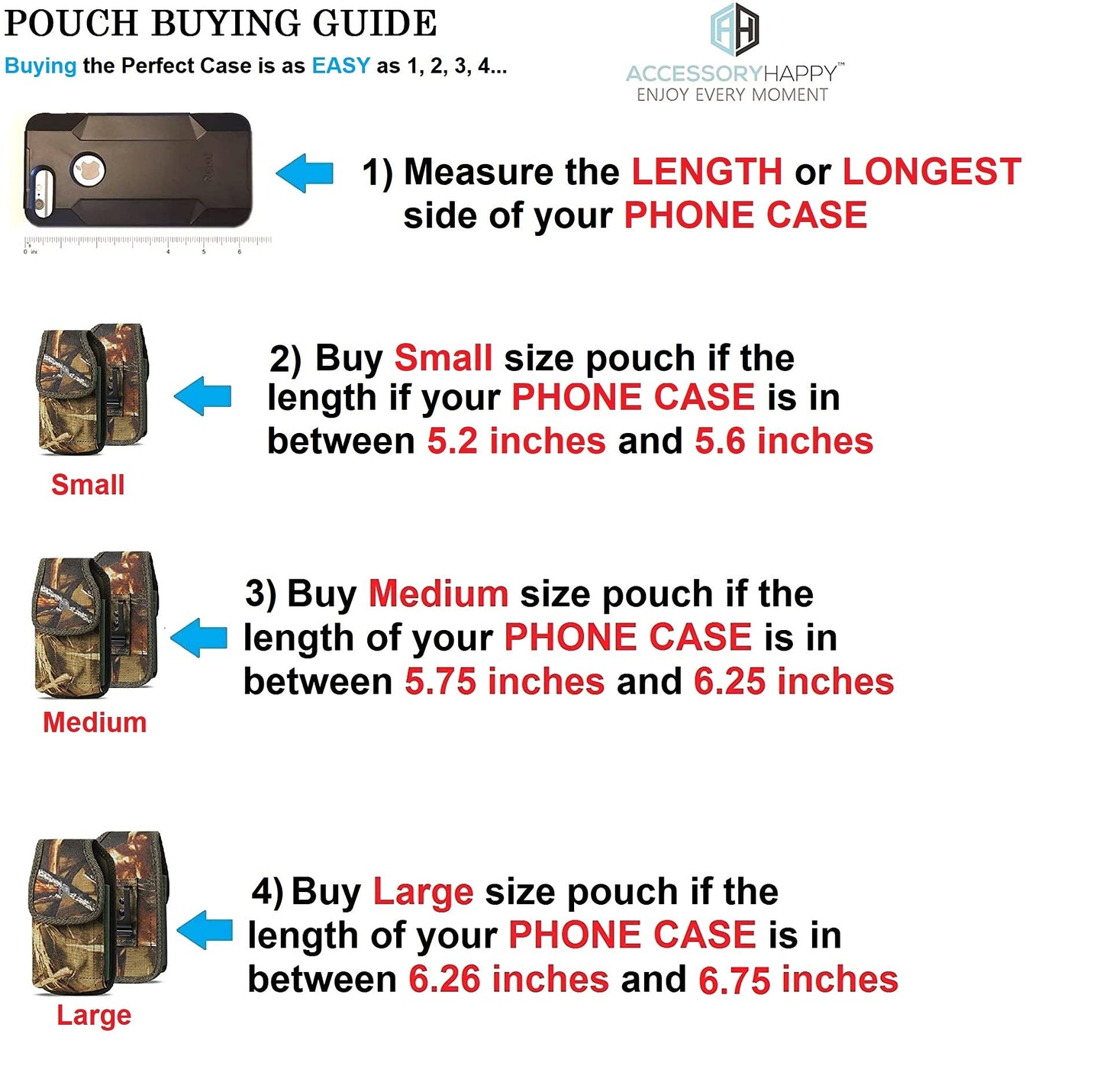 AccessoryHappy Military Grade Cell Phone Belt Case, Rugged Outdoor Pouch Carrying Clip Holster Without Buckle