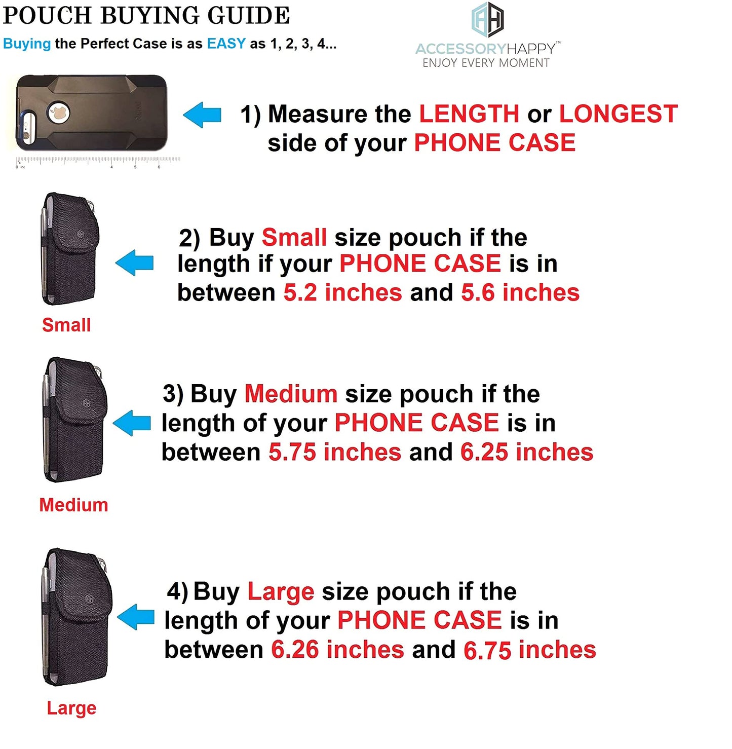 AccessoryHappy Military Grade Cell Phone Belt Case, Rugged Outdoor Pouch Carrying Clip Holster Without Buckle