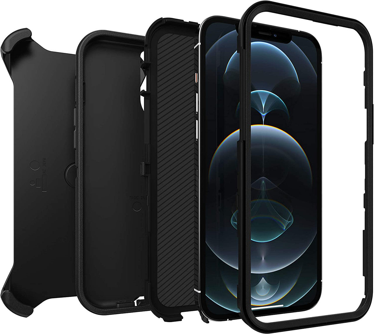 Armor Rugged Defender Case for iPhone 12 PRO Max(6.7") Protective Case with Belt Clip Holster, Heavy Duty-BLACK