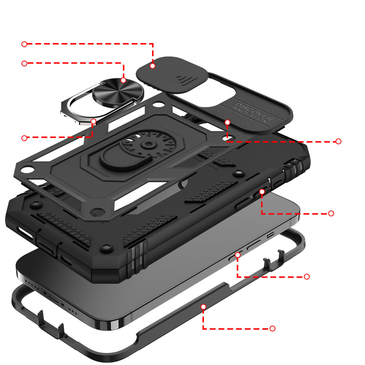 iPhone 13 Case with Camera Cover & Kickstand, Built-in 360°Rotate Ring Stand with Camera Lens Protection Magnetic Magnet Protective Phone Case for iPhone 13 iPhone-BLACK