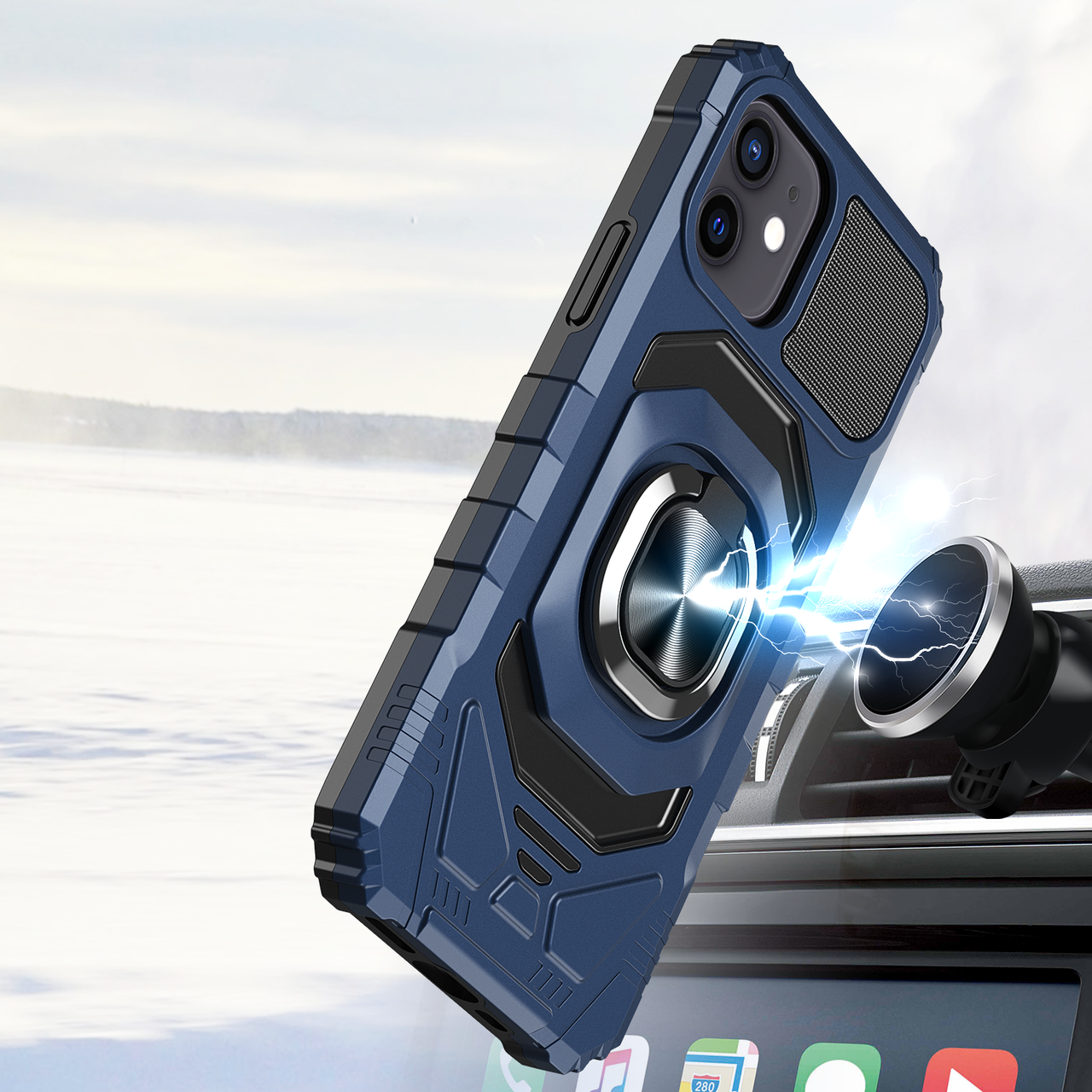 iPhone 13 Case with Built-in Rotating Kick Stand Magnetic Magnet Protective Phone Case for iPhone 13 iPhone-BLUE