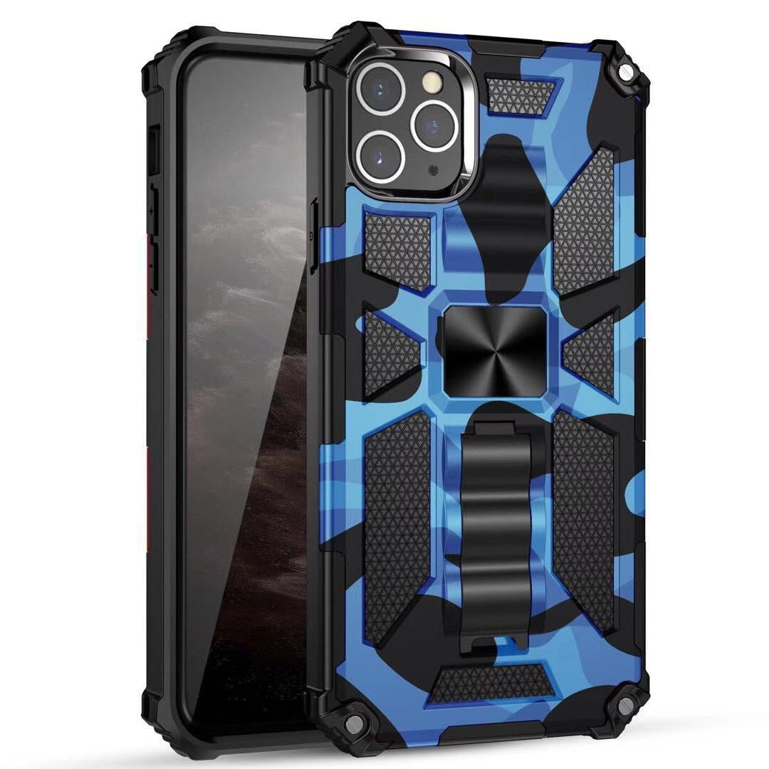 iPhone 13 Case with Built-in Kick Stand with Magnetic Magnet Protective Phone Case for iPhone 13 iPhone-BLUE MILITARY CAMO