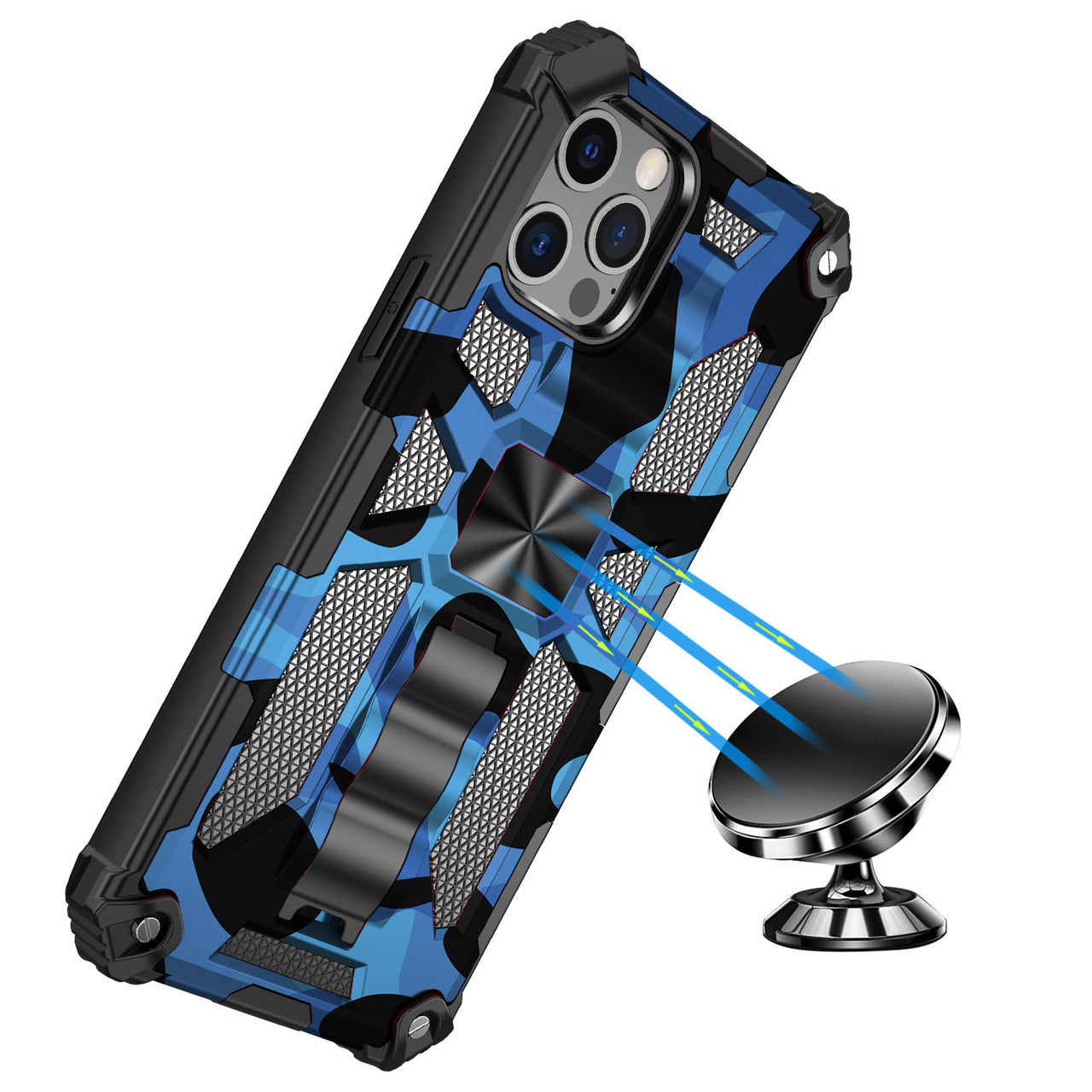 iPhone 13 Case with Built-in Kick Stand with Magnetic Magnet Protective Phone Case for iPhone 13 iPhone-BLUE MILITARY CAMO