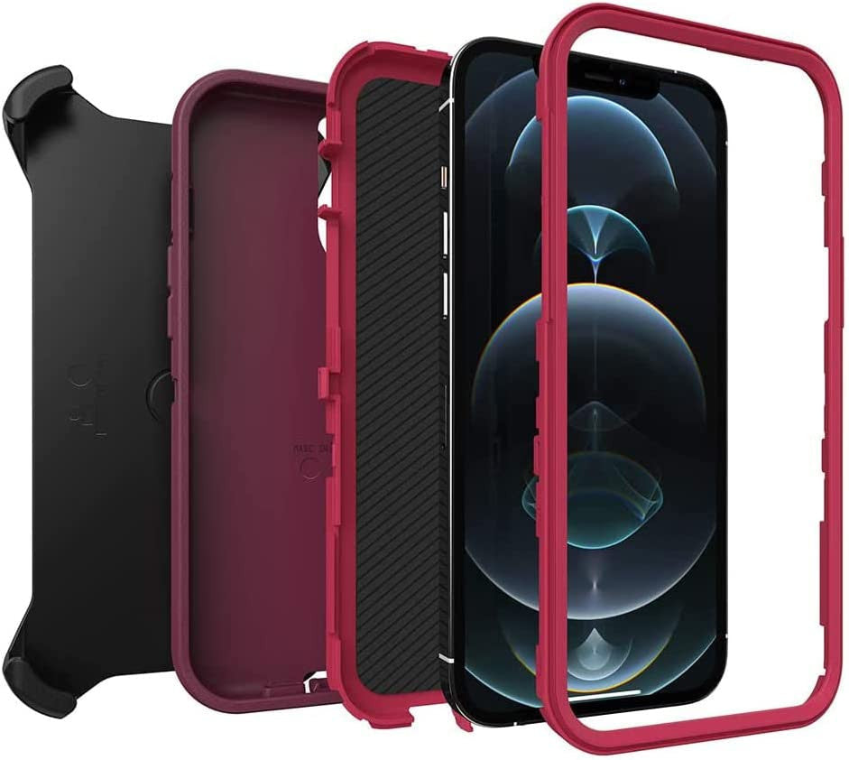 Armor Rugged Defender Case for iPhone 12 PRO Max(6.7") Protective Case with Belt Clip Holster, Heavy Duty-BURGUNDY