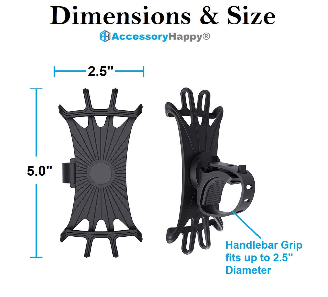 AH Bike Mount Phone Holder, 360° Swivel Silicone Bicycle Handlebar Holder, Motorcycle Handlebar Mount Fits for iPhone 11 Pro Max/XR/XS Max/8/7/ 6/6s Plus, Galaxy S9/S9 Plus, 3.0"- 6.0" Phones