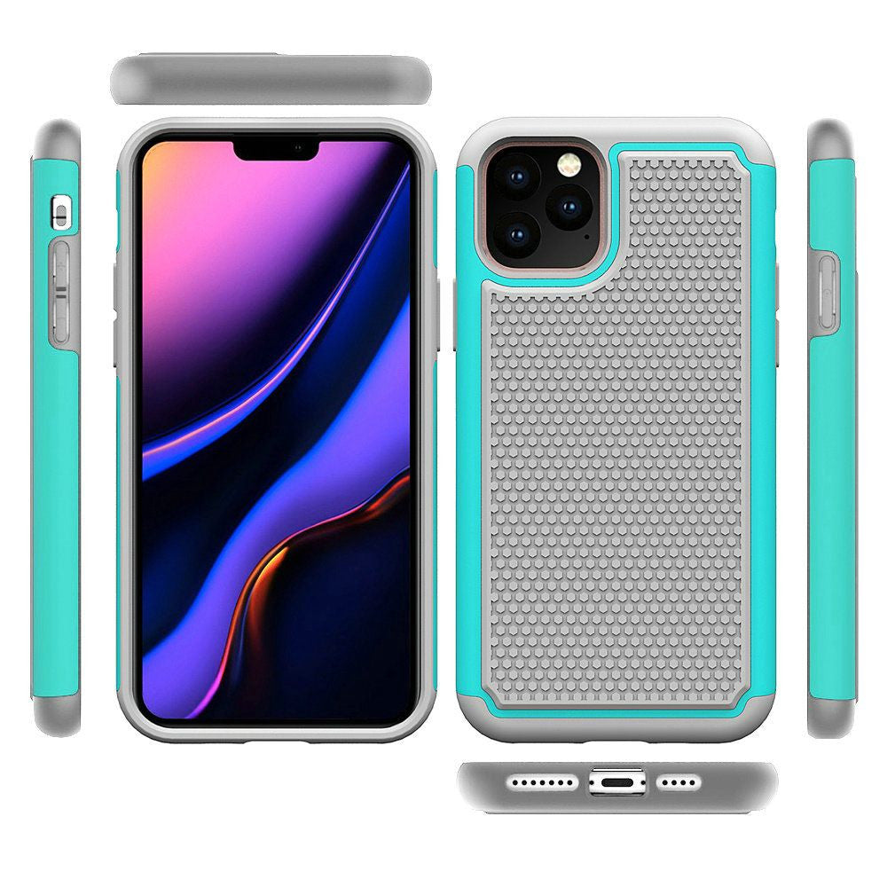For Apple iPhone 11 Pro MAX (XI6.5) Rugged Tough Shockproof Hybrid Case Cover - Teal PC+Gray TPU