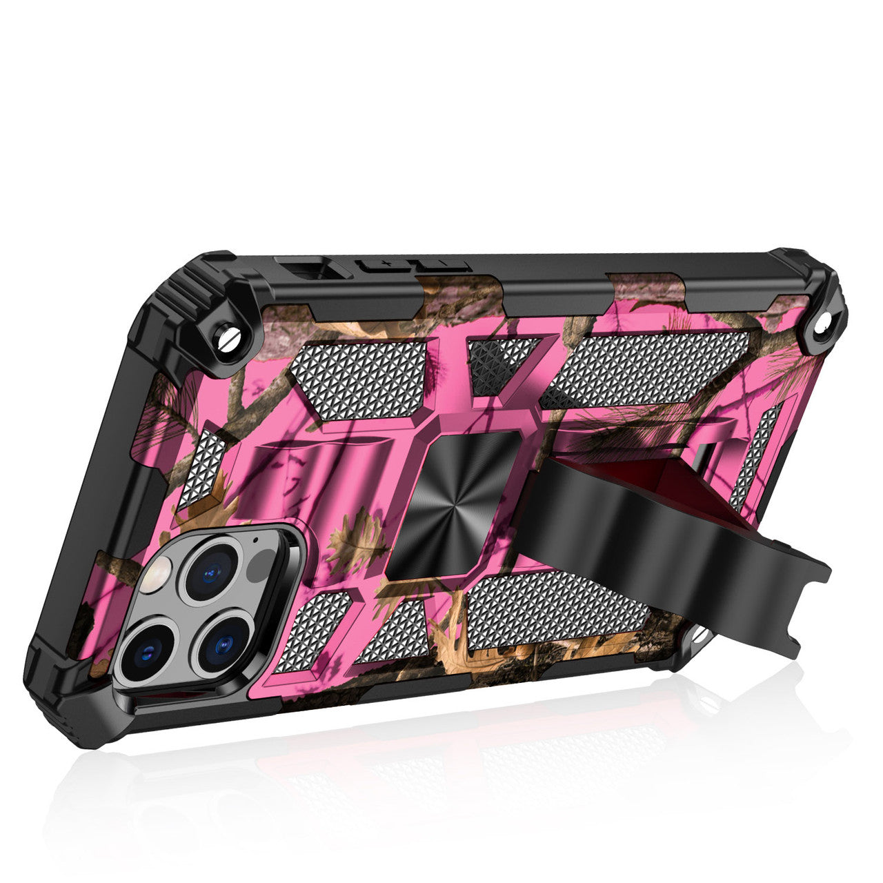 iPhone 13 Case with Built-in Kick Stand with Magnetic Magnet Protective Phone Case for iPhone 13 iPhone-PINK CAMO