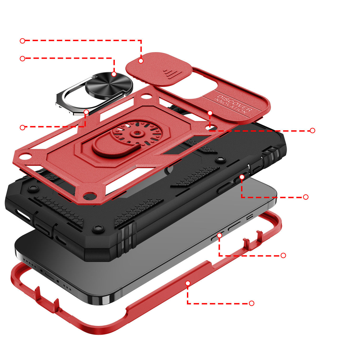 iPhone 13 Case with Camera Cover & Kickstand, Built-in 360°Rotate Ring Stand with Camera Lens Protection Magnetic Magnet Protective Phone Case for iPhone 13 iPhone-RED