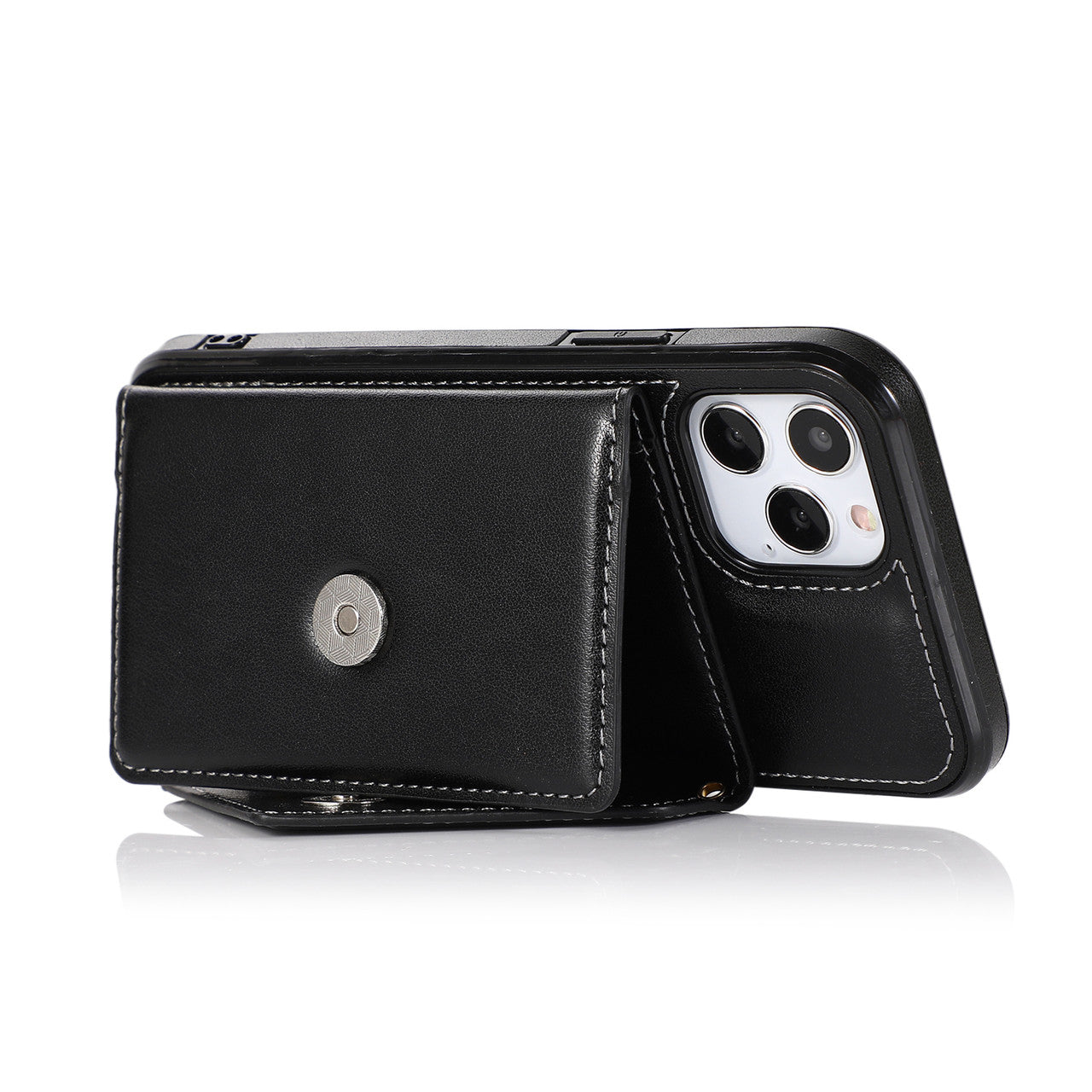 iPhone 14 Wallet Case with Card Holder, PU Leather Kickstand Card Slots Case with Shoulder Strap, Double Magnetic Clasp Durable Shockproof Cover 6.1 Inch (BLACK}