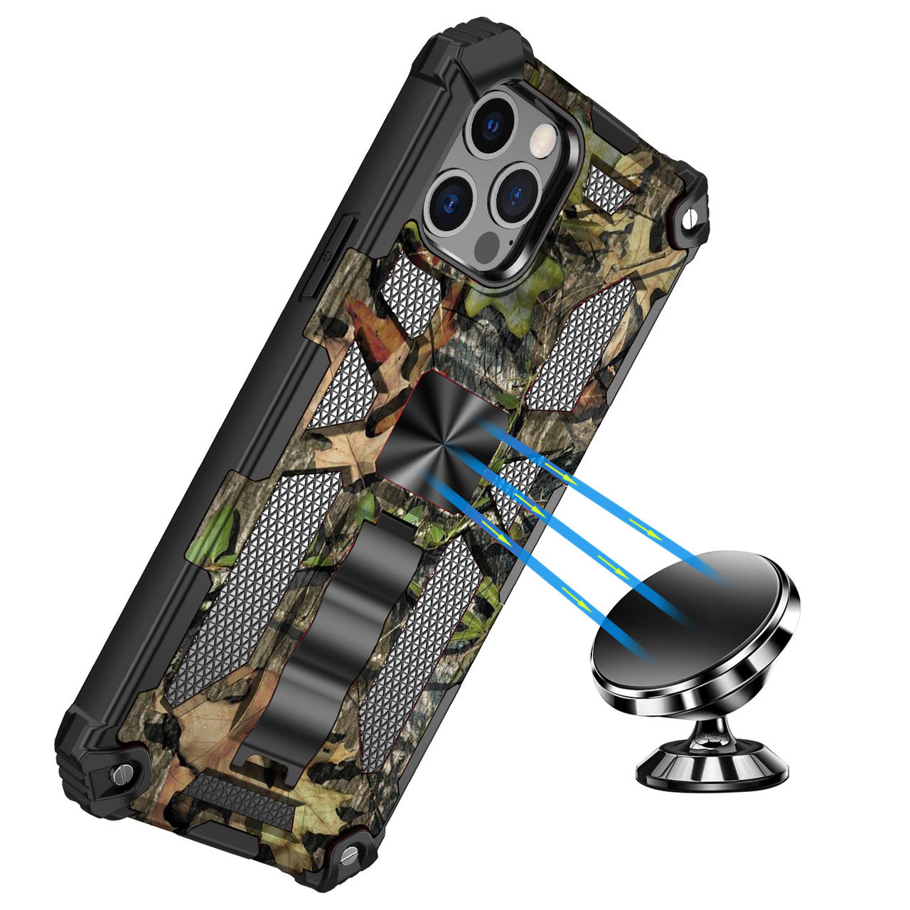 iPhone 13 Case with Built-in Kick Stand with Magnetic Magnet Protective Phone Case for iPhone 13 iPhone-GREEN CAMO
