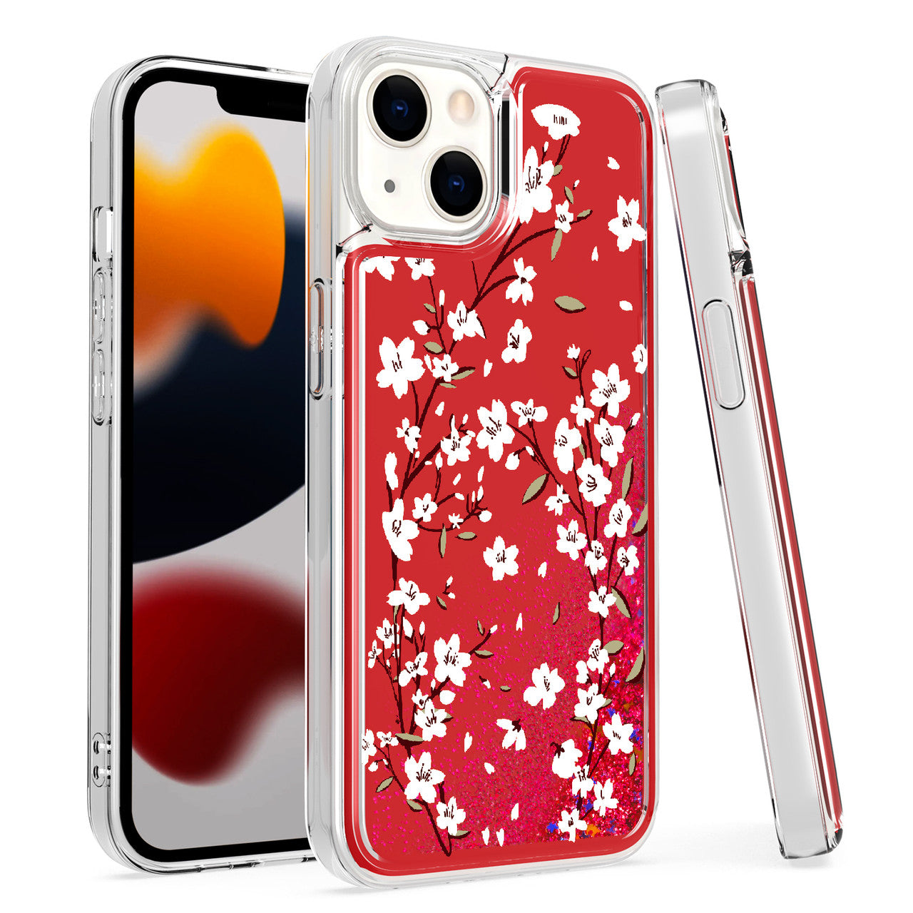 iPhone 12 iPhone 12 Pro Glitter Phone Case Girly Women Bling Sparkle Luxury Flowing Floating Quicksand Waterfall Clear Soft TPU Case Cover - Red Flower