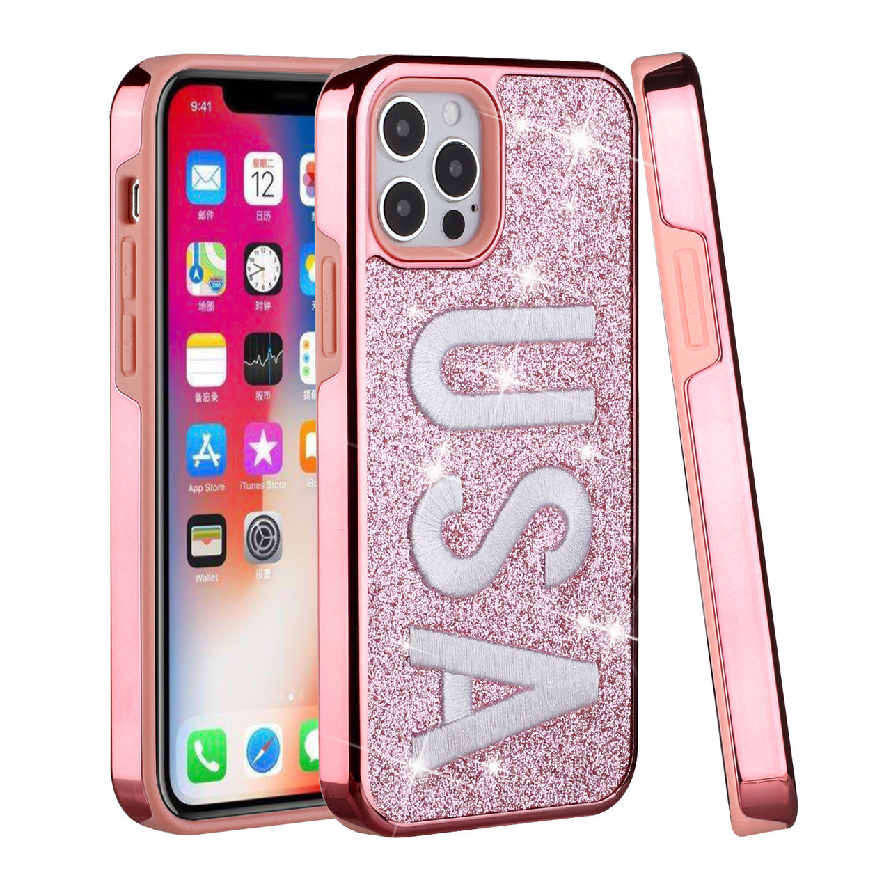 iPhone 12 12Pro Case with Protection, 2 in 1 Durable Hard PC+Soft Silicone Heavy Duty Shockproof Glitter Full Body Phone Protective Case Cover - USA