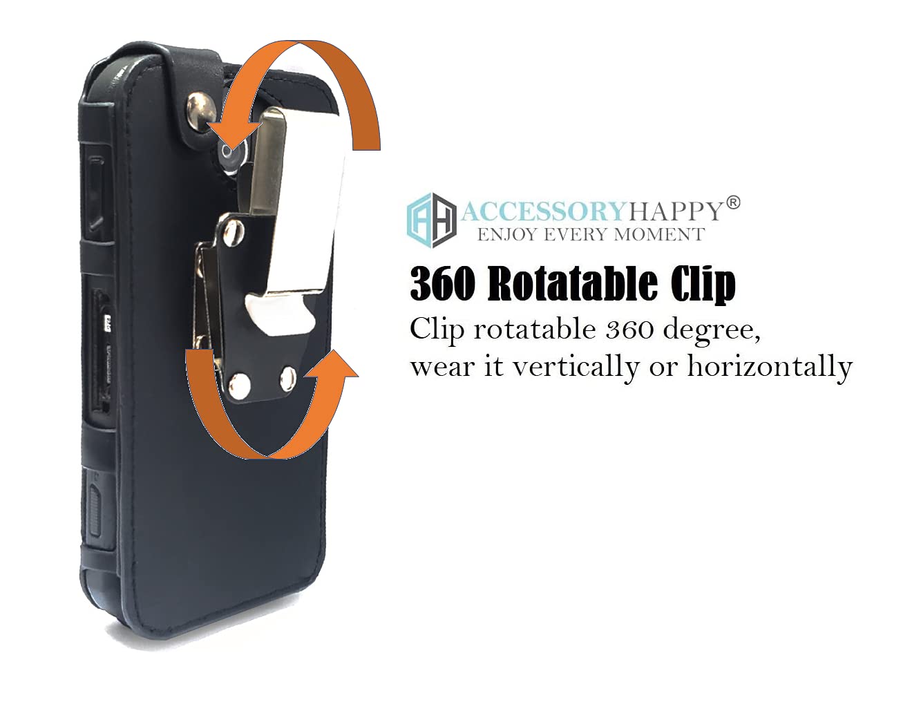 AH Premium 360 Rotating Military Grade Real Genuine Leather Men Phone Belt Construction Holster Fitted Leather Case, for Kyocera DuraForce Pro E6800 E6810 & DuraForce Pro 2 E6900 E6910 E6920