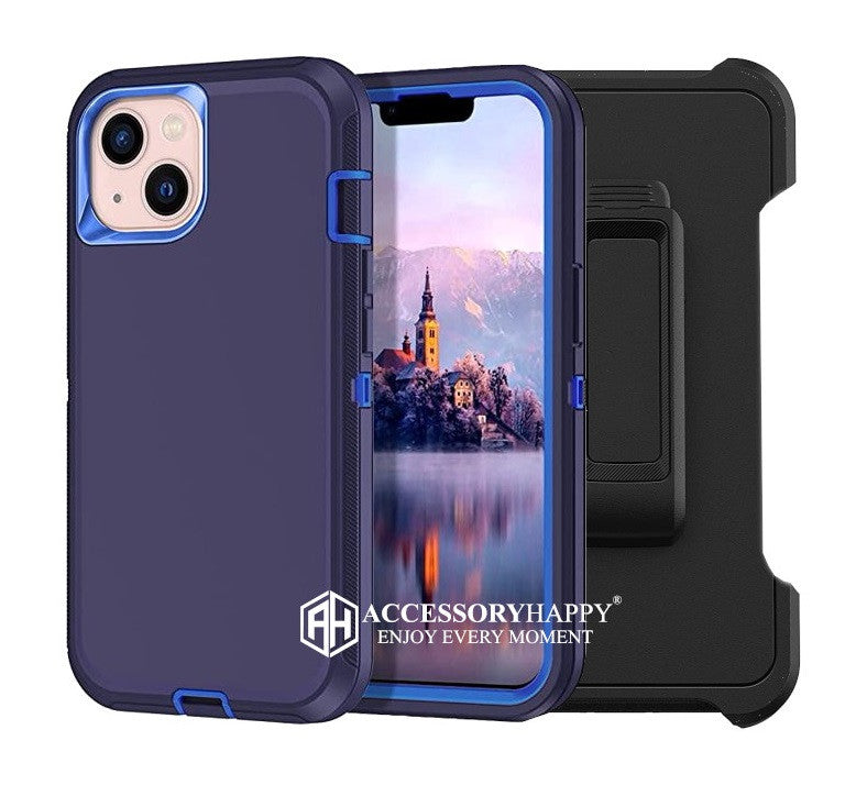 Armor Rugged Defender Case for iPhone 13 (6.1") Protective Case with Belt Clip Holster, Heavy Duty-Blue