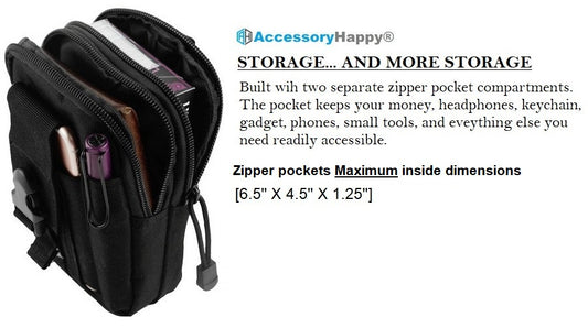 AccessoryHappy Premium Outdoor Hunting Tactical Holster Waist Cell Phone Pouch MOLE System fits Single Pistol Magazine, Knife, Flashlight, Sheath, Airsoft Hunting Ammo and Much More (Black)