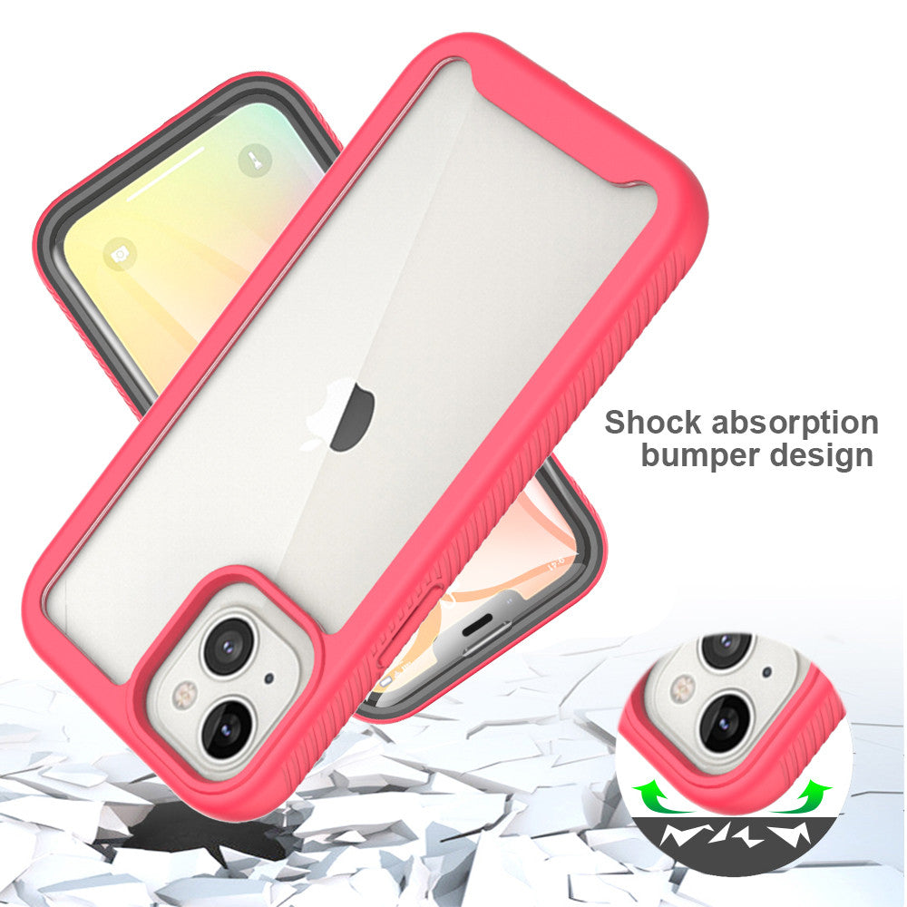 iPhone 13 Case with Protecion, 2 in 1 Durable Hard PC+Soft Silicone Heavy Duty Shockproof Full Body Phone Protective Case Cover w/ Built in Screen Protector -Clear Pink