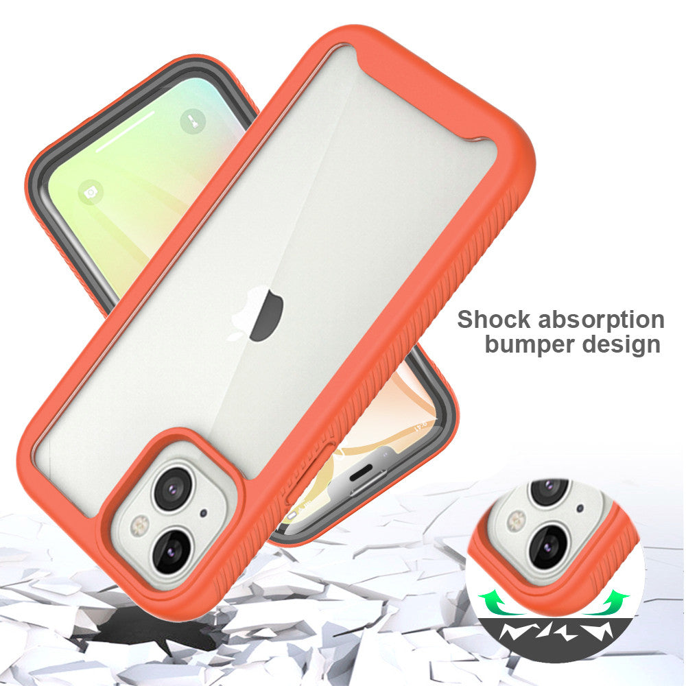 iPhone 13 Case with Protecion, 2 in 1 Durable Hard PC+Soft Silicone Heavy Duty Shockproof Full Body Phone Protective Case Cover w/ Built in Screen Protector -Clear Red