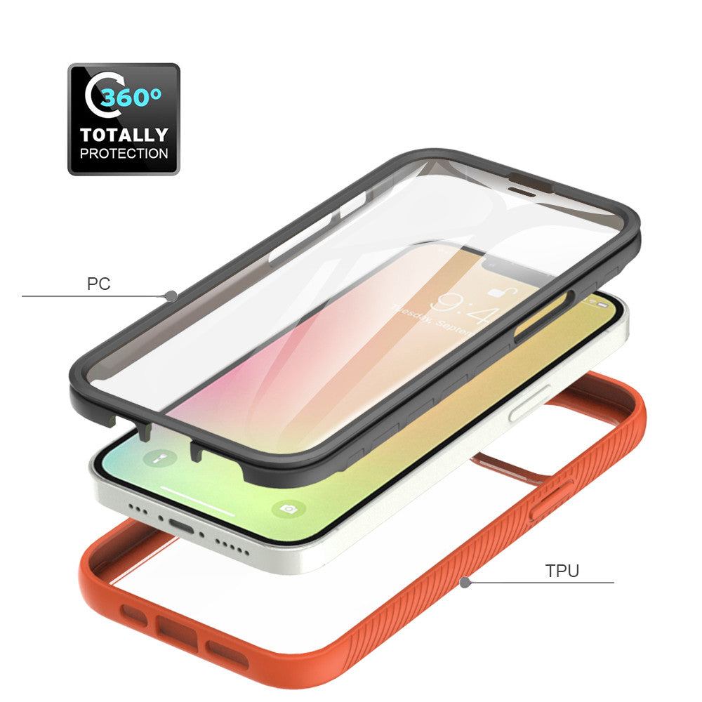 iPhone 13 Case with Protecion, 2 in 1 Durable Hard PC+Soft Silicone Heavy Duty Shockproof Full Body Phone Protective Case Cover w/ Built in Screen Protector -Clear Red