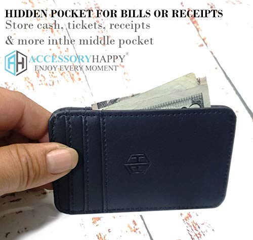 AccessoryHappy RFID Belt Loop Wallets for Men - Minimalist Genuine Leather Money Carrier Clip Wallet