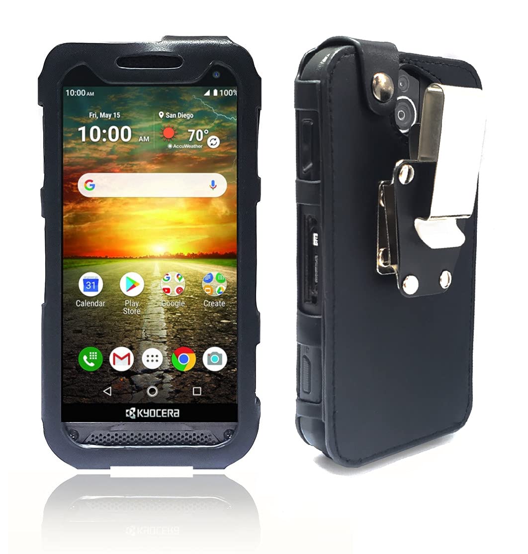 AH Premium 360 Rotating Military Grade Real Genuine Leather Men Phone Belt Construction Holster Fitted Leather Case, for Kyocera DuraForce Pro E6800 E6810 & DuraForce Pro 2 E6900 E6910 E6920