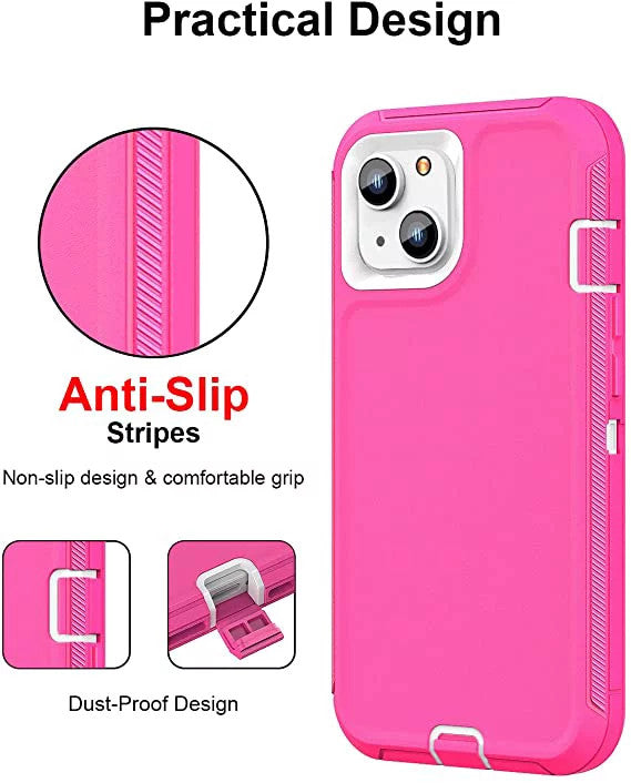 Armor Rugged Defender Case for iPhone 13 (6.1") Protective Case with Belt Clip Holster, Heavy Duty-Pink