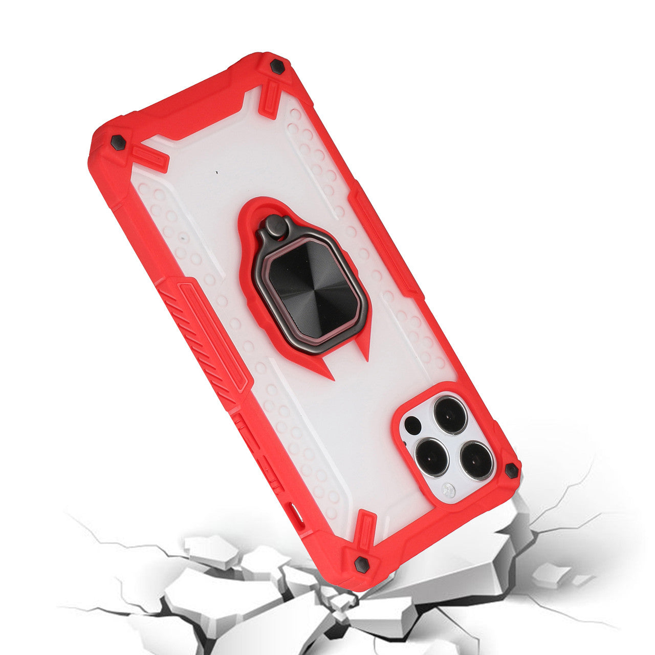 iPhone 12 Pro Max Case, 2 in 1 Durable Hard PC+Soft Silicone Heavy Duty Shockproof Full Body Phone Protective Case Cove rwith Built-in Rotating Kick Stand Magnet Plate - Frosted Red