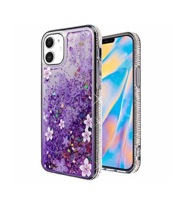 iPhone 12 Mini Glitter Phone Case Girly Women Bling Sparkle Luxury Flowing Floating Quicksand Waterfall Clear Soft TPU Case Cover - PURPLE BUTTERFLY