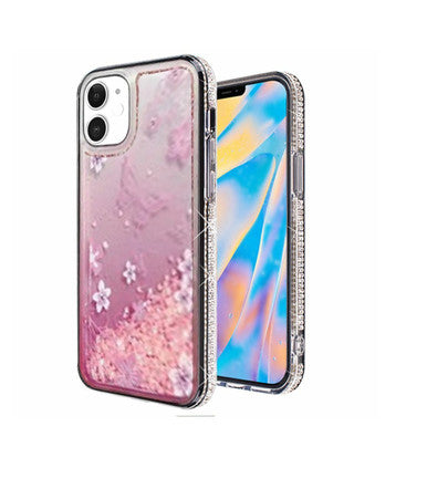 iPhone 12 Mini Glitter Phone Case Girly Women Bling Sparkle Luxury Flowing Floating Quicksand Waterfall Clear Soft TPU Case Cover - PINK BUTTERFLY