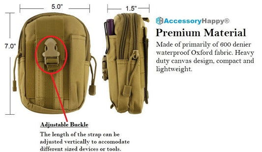 AccessoryHappy Premium Outdoor Hunting Tactical Holster Waist Cell Phone Pouch MOLE System fits Single Pistol Magazine, Knife, Flashlight, Sheath, Airsoft Hunting Ammo and Much More (Tan)