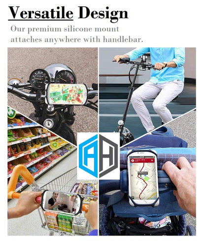 AccessoryHappy AH Bike Phone Mount, 360 Rotatable Adjustable Universal Silicone Gym Bike Phone Holder Bicycle GPS Units Holder, Compatible with iPhone 12 Pro Max/12 mini/12/11 Pro Max/XS MAX/XR/8
