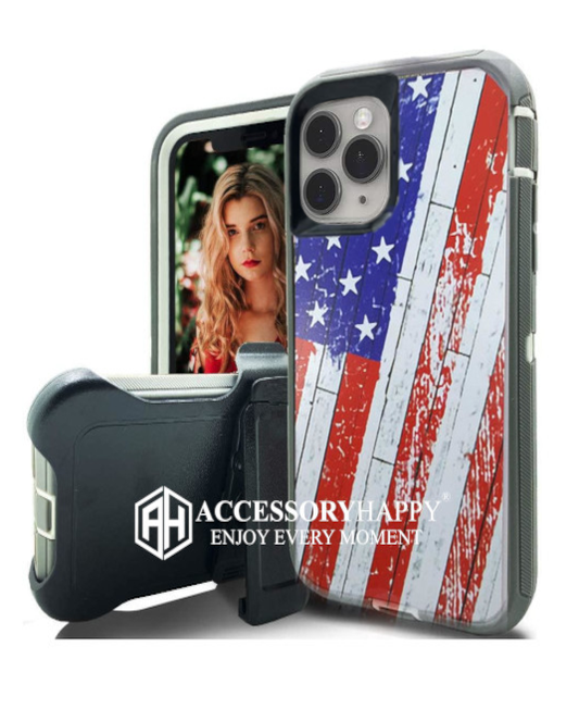 Armor Rugged Defender Case for iPhone 11 (6.1") Protective Case with Belt Clip Holster, Heavy Duty-USA FLAG