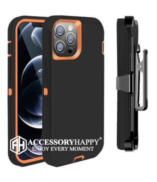 Armor Rugged Defender Case for iPhone 11 (6.1") Protective Case with Belt Clip Holster, Heavy Duty-ORANGE BLACK