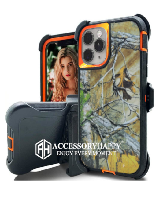 Armor Rugged Defender Case for iPhone 11 (6.1") Protective Case with Belt Clip Holster, Heavy Duty-ORANGE CAMO