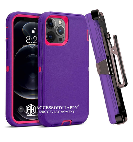 Armor Rugged Defender Case for iPhone 11 (6.1") Protective Case with Belt Clip Holster, Heavy Duty-PINKPURPLE