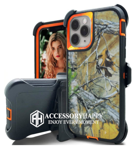 Armor Rugged Defender Case for iPhone 11 PRO Max(6.5") Protective Case with Belt Clip Holster, Heavy Duty-ORANGECAMO