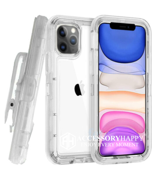 Armor Rugged Defender Case for iPhone 11 (6.1") Protective Case with Belt Clip Holster, Heavy Duty-CLEAR