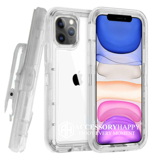 Armor Rugged Defender Case for iPhone 11 PRO Max(6.5") Protective Case with Belt Clip Holster, Heavy Duty-CLEAR
