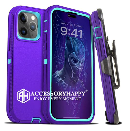 Armor Rugged Defender Case for iPhone 11 PRO Max(6.5") Protective Case with Belt Clip Holster, Heavy Duty-PURPLE
