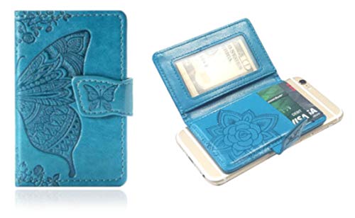 Universal Adhesive Wallet/Card Holder, Credit Card Holder for Back of Phone Pocket 3M Adhesive Sticker Card Pouch Sleeve for iPhone/Samsung Galaxy and Most Smartphones (Butterfly Teal)